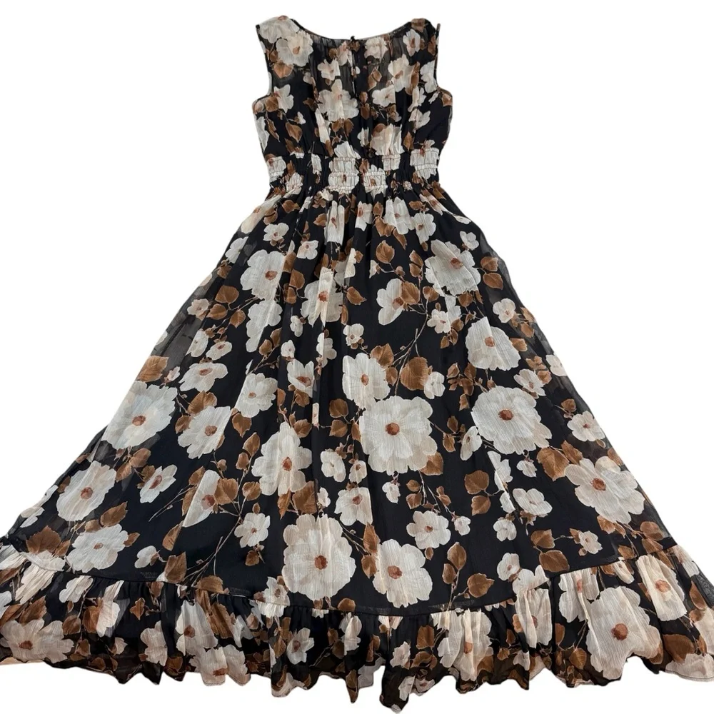NWT Arbercombie & Fitch Easy High‎ Neck Midi Dress Womens Black Brown Floral XSP
